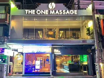 The One Massage Pattaya: the One Massage two-storey shopfront lit at night